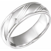 14k White 6.75 Mm Grooved Flat Edge Band Size 10