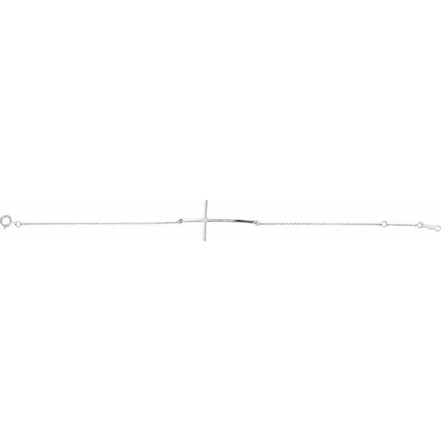 Sterling Silver Imitation Diamond Sideways Cross 7-8' Bracelet