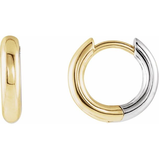 14K Yellow/White Hinged 12 mm Hoop Earrings