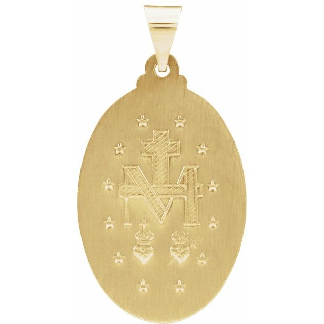 14K Yellow 25x18 mm Oval Hollow Miraculous Medal