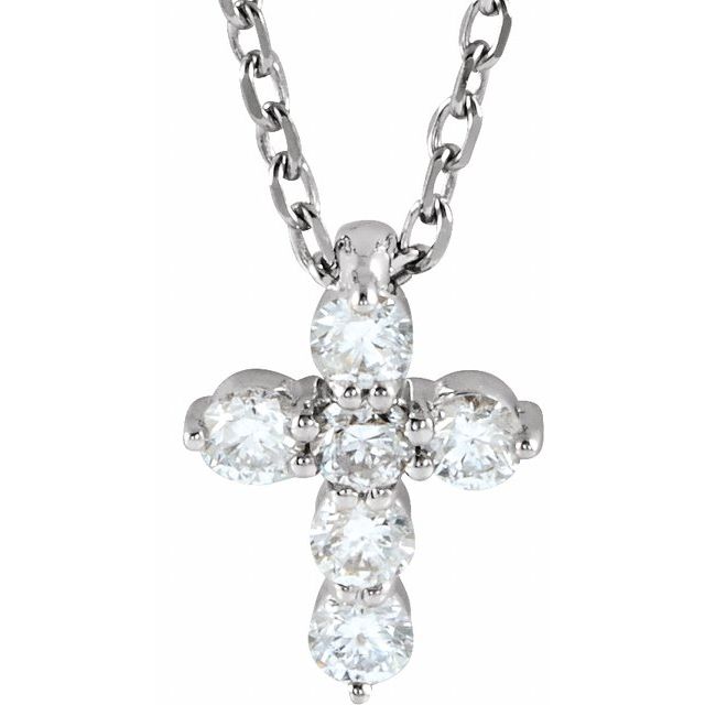 14K White 1/6 CTW Lab-Grown Diamond Cross 16-18' Necklace