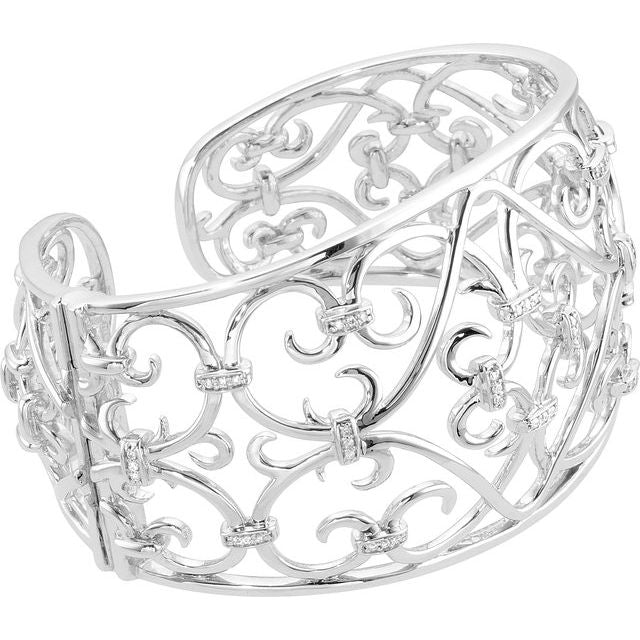 Rhodium-Plated Sterling Silver 1/3 CTW Natural Diamond Cuff 8' Bracelet
