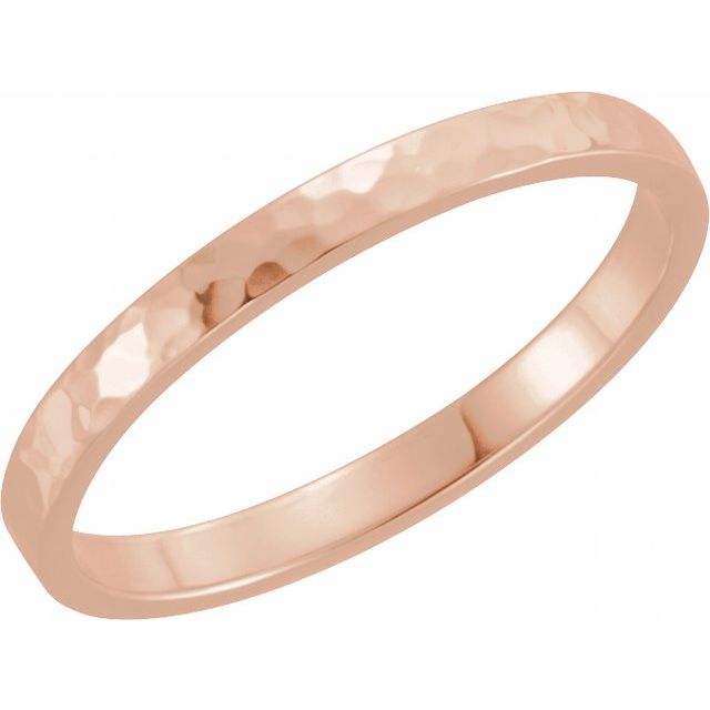 14k Rose 2 Mm Flat Hammered Band Size 7