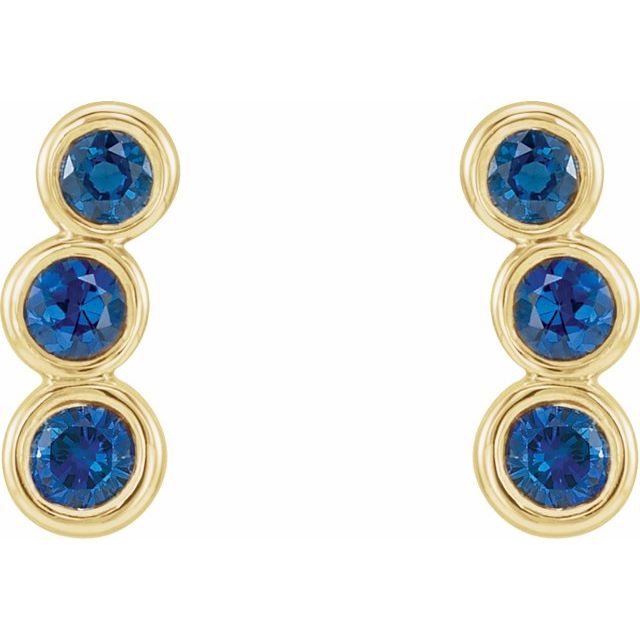 14k Yellow Natural Blue Sapphire Ear Climbers