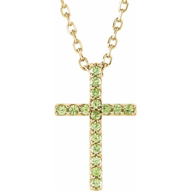 14K Yellow Natural Peridot Petite Cross 16' Necklace