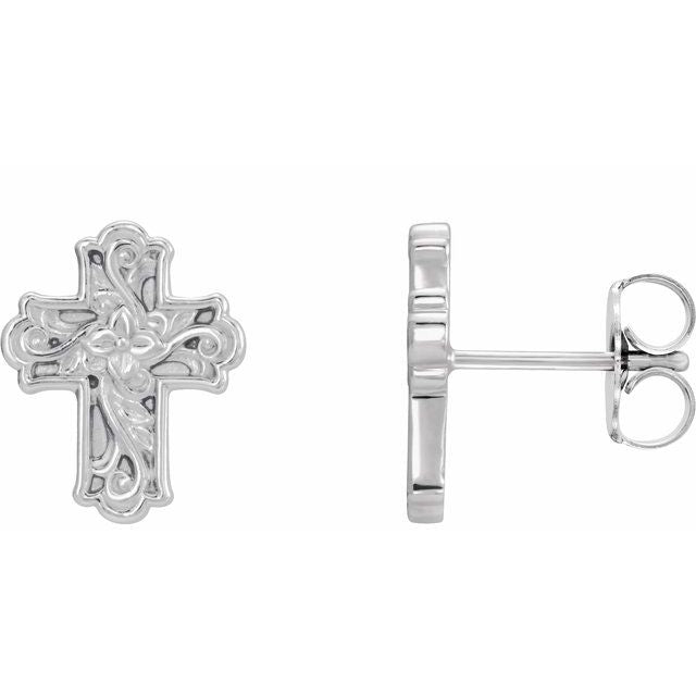 14k White Floral Cross Earrings