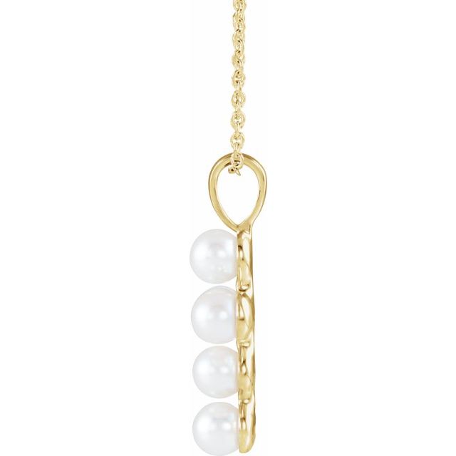 14k Yellow Cultured White Freshwater Pearl Cross 16-18' Necklace