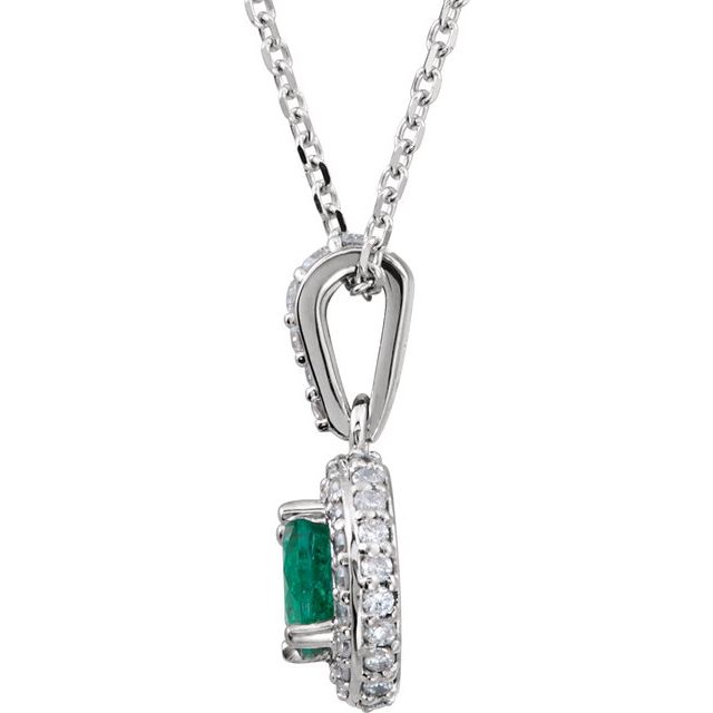 14K White Natural Emerald & 1/5 CTW Natural Diamond 18' Necklace
