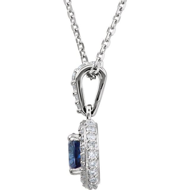14K White Natural Blue Sapphire & 1/5 CTW Natural Diamond 18' Necklace