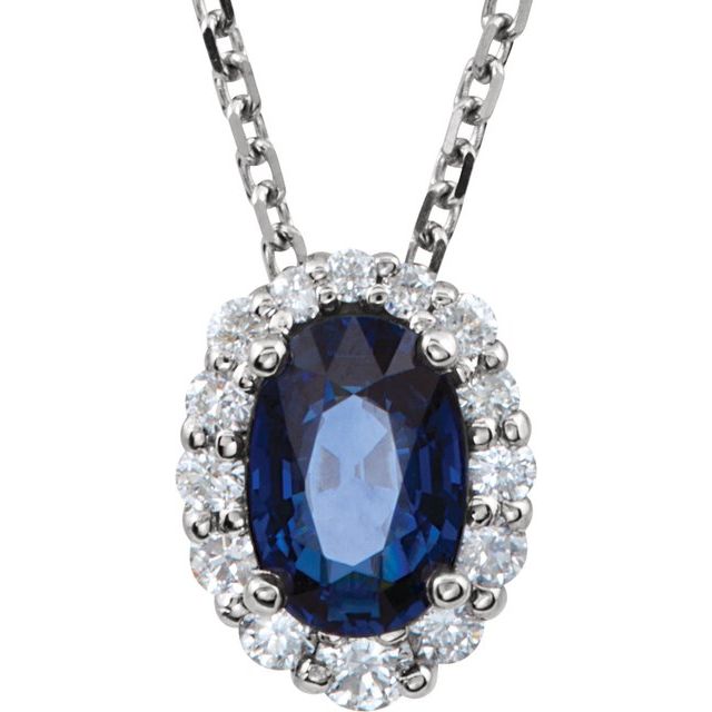 14K White Natural Blue Sapphire & 1/6 CTW Natural Diamond 18' Necklace