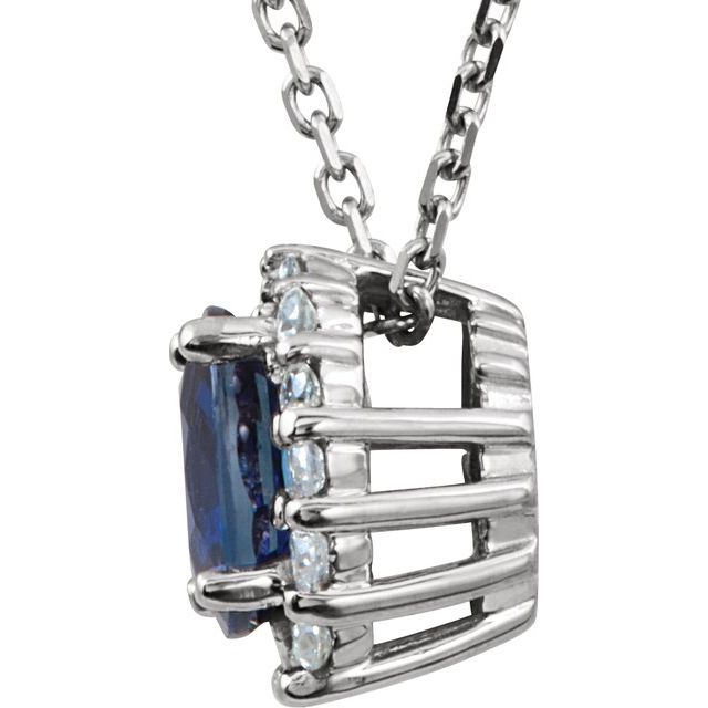 14K White Natural Blue Sapphire & 1/6 CTW Natural Diamond 18' Necklace