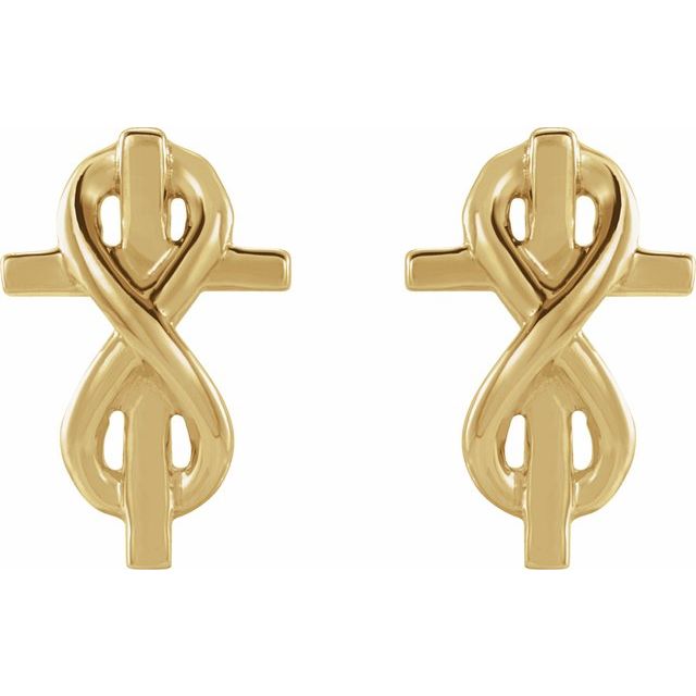 14k Yellow Infinity-inspired Cross Earrings