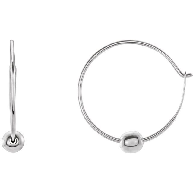 14k White Youth Hoop Earrings With Bead