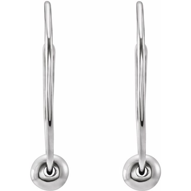 14k White Youth Hoop Earrings With Bead