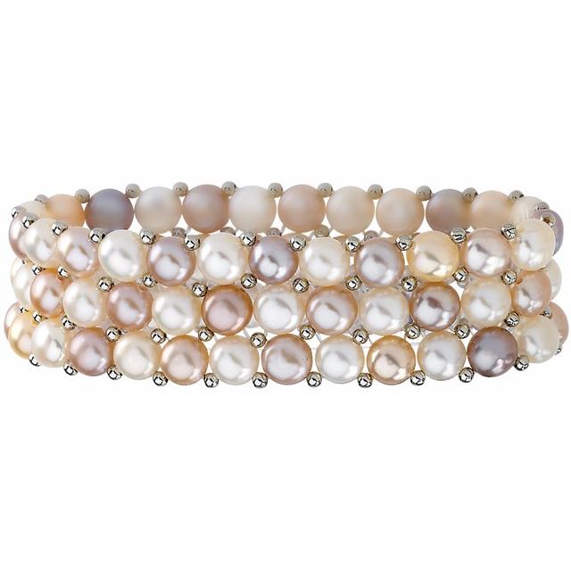 Sterling Silver Cultured Multi-Color Freshwater Pearl Stretch 8' Bracelet