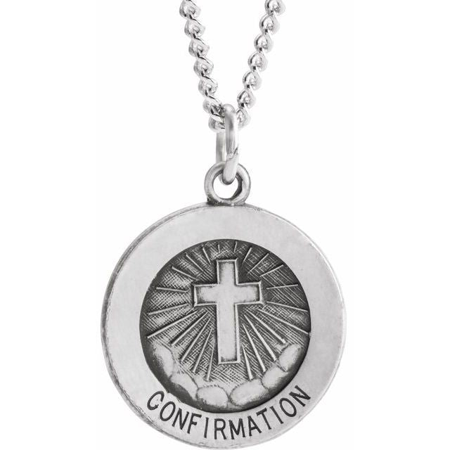Sterling Silver 15 mm Confirmation Medal with Cross 18' Necklace