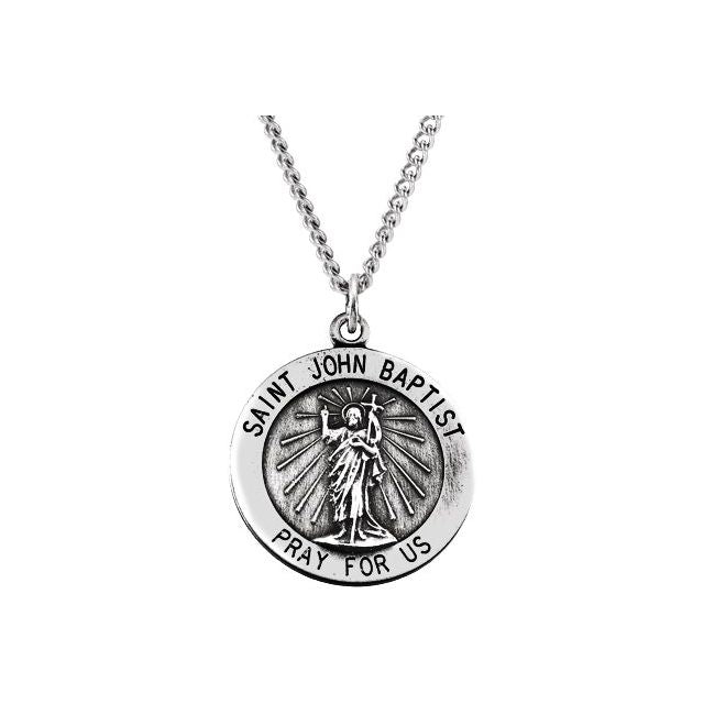 Sterling Silver 18 Mm Round St. John The Baptist 18' Necklace