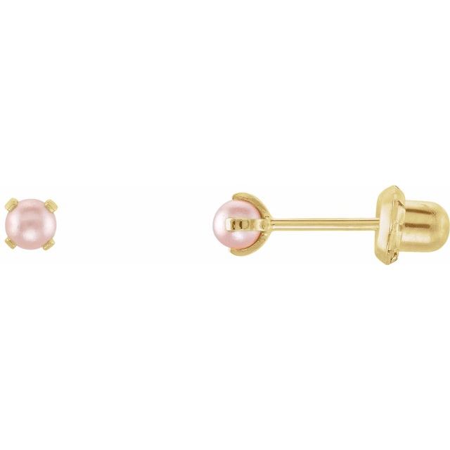 14K Yellow Imitation Pink Pearl Inverness® Piercing Earrings
