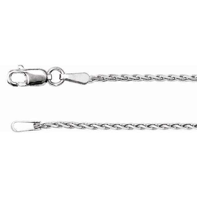 Rhodium-Plated Sterling Silver 1.05 mm Diamond-Cut Wheat 24' Chain