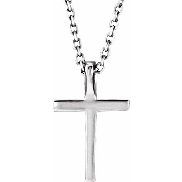 14K White Natural Blue Sapphire Petite Cross 16' Necklace