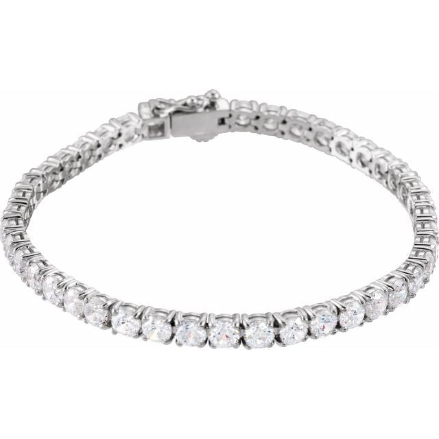 Sterling Silver  Imitation White Cubic Zirconia Line 7' Bracelet