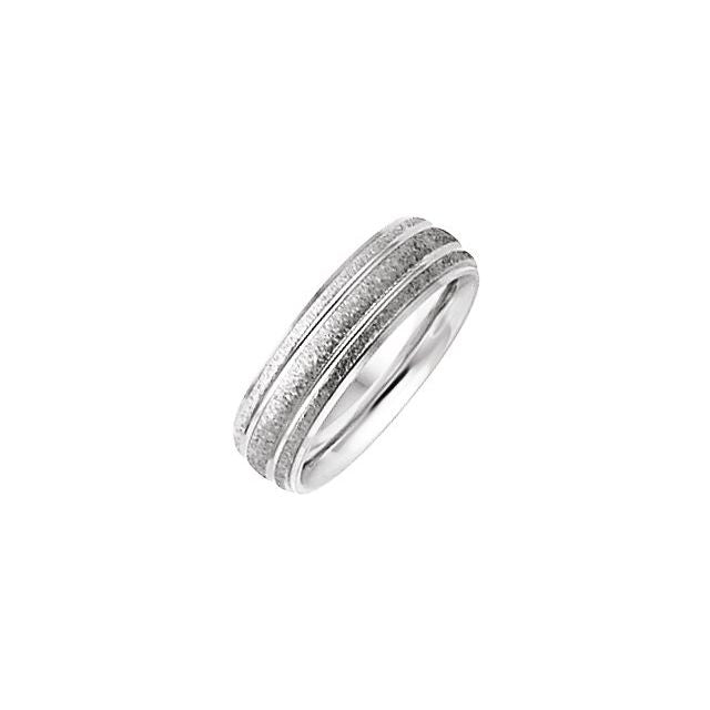 14K White 6 mm Grooved Band with Stone/Polish Finish Size 8