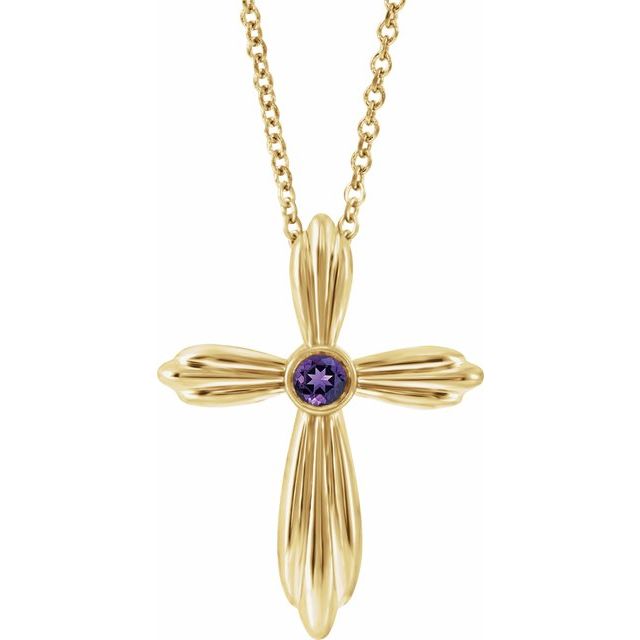 14k Yellow Natural Amethyst Cross 16-18' Necklace