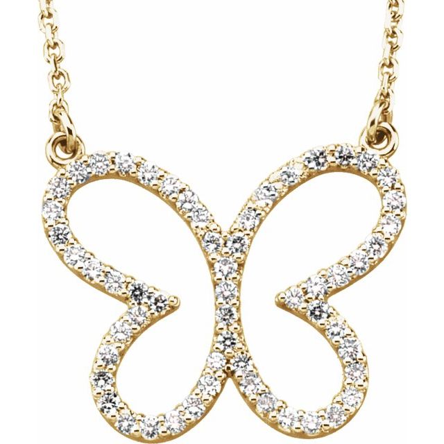 14K Yellow 1/4 CTW Natural Diamond Butterfly 16' Necklace