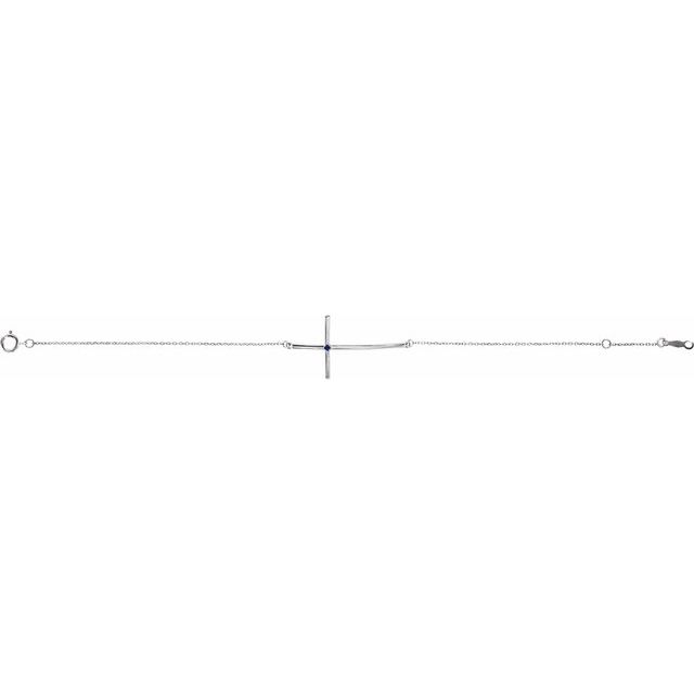 Sterling Silver Imitation Blue Sapphire Sideways Cross 7-8' Bracelet