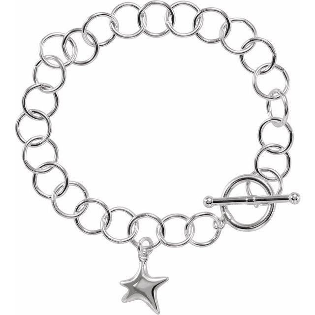 Sterling Silver 9.5 mm Star Charm 7 1/2' Bracelet