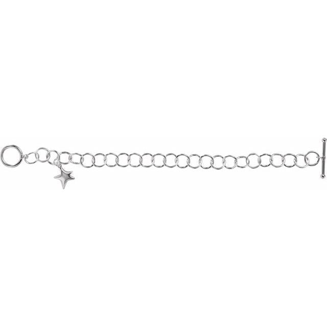 Sterling Silver 9.5 mm Star Charm 7 1/2' Bracelet