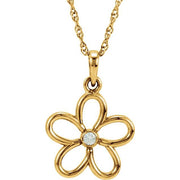 14K Yellow .03 CT Natural Diamond Flower 18' Necklace
