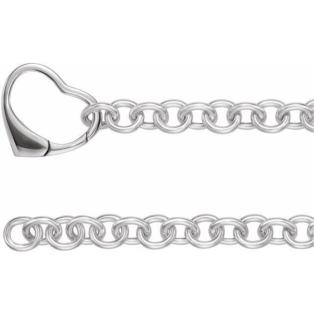 Sterling Silver 10 mm Cable 7 1/2' Chain with Heart Clasp