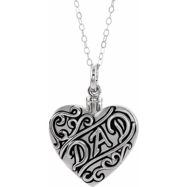 Sterling Silver 'dad' Heart Ash Holder 18' Necklace