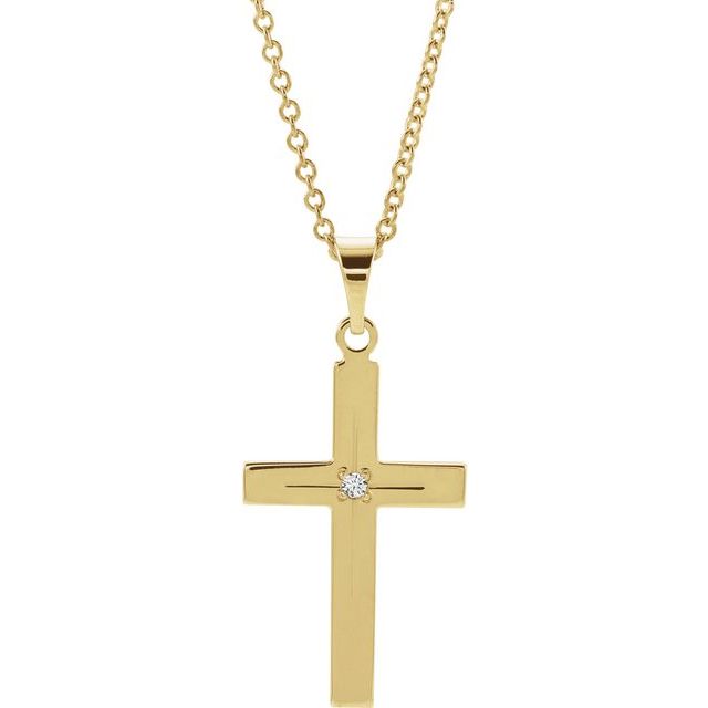 14k Yellow .01 Ct Natural Diamond Cross 18' Necklace