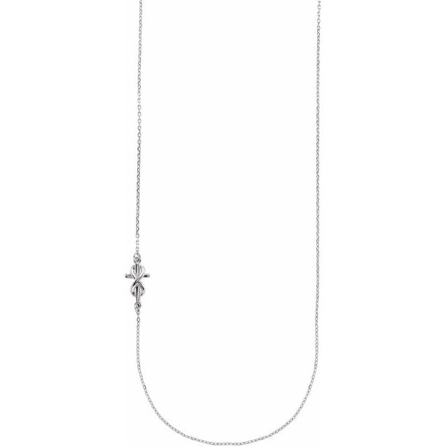 Sterling Silver Infinity-inspired Off-center Sideways Cross 16' Necklace
