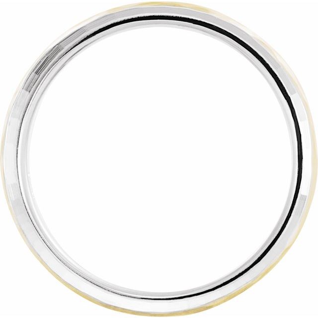 14k White/yellow/white 6 Mm Half Round Stepped-edge Band With Hammer Finish Size 10