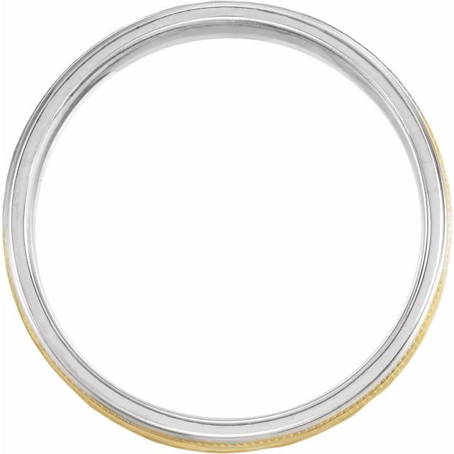 14k White/yellow/white 6 Mm Flat Stepped Edge Band With Milgrain & Hammer Finish Size 9
