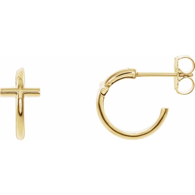 14k Yellow 11.8 Mm Cross Hoop Earrings