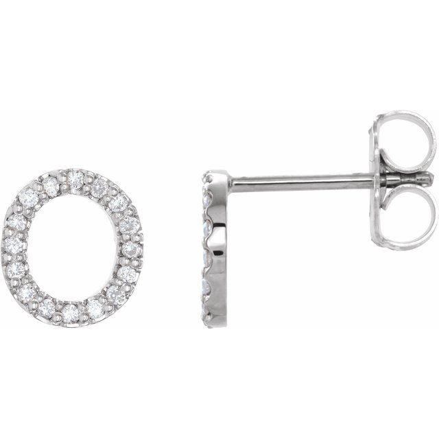 14K White .06 CTW Natural Diamond Initial O Earring