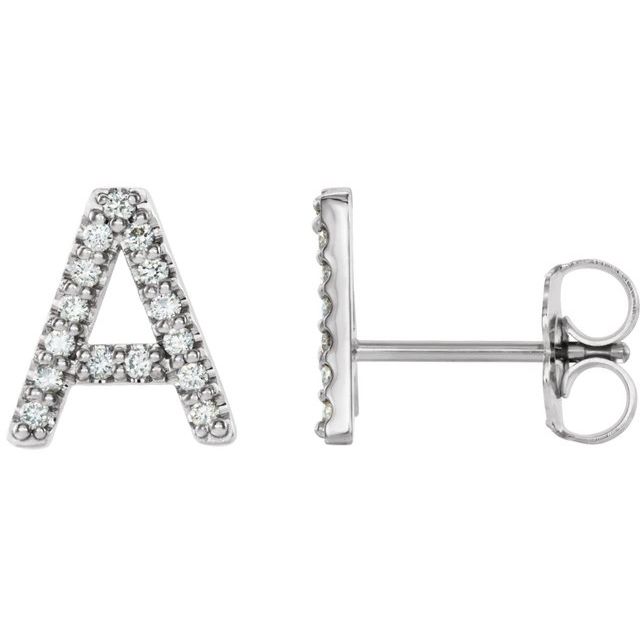 14K White .06 CTW Natural Diamond Initial A Earring