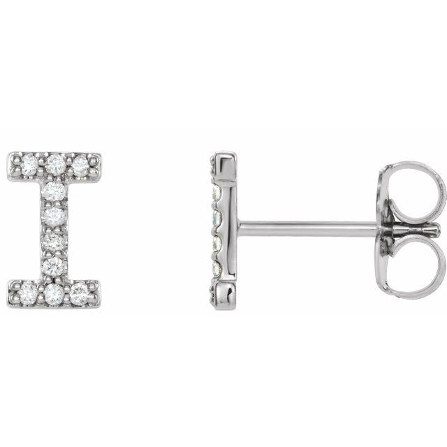14K White .04 CTW Natural Diamond Initial I Earring
