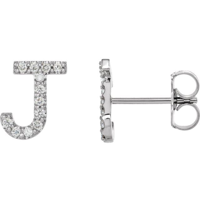 14K White .05 CTW Natural Diamond Initial J Earring
