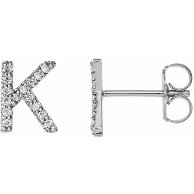 14K White .05 CTW Natural Diamond Initial K Earring