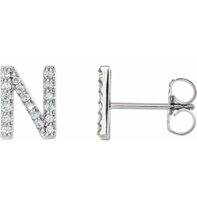 14K White .06 CTW Natural Diamond Initial N Earring