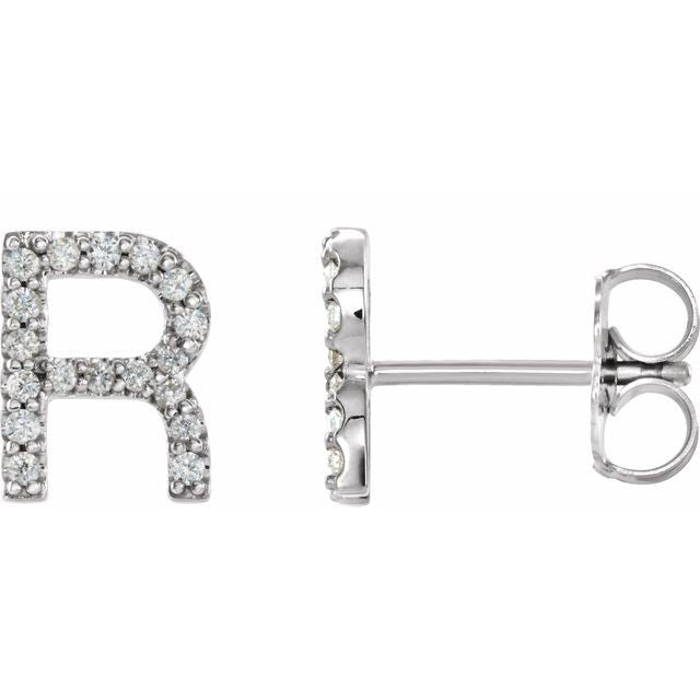 14K White .06 CTW Natural Diamond Initial R Earring