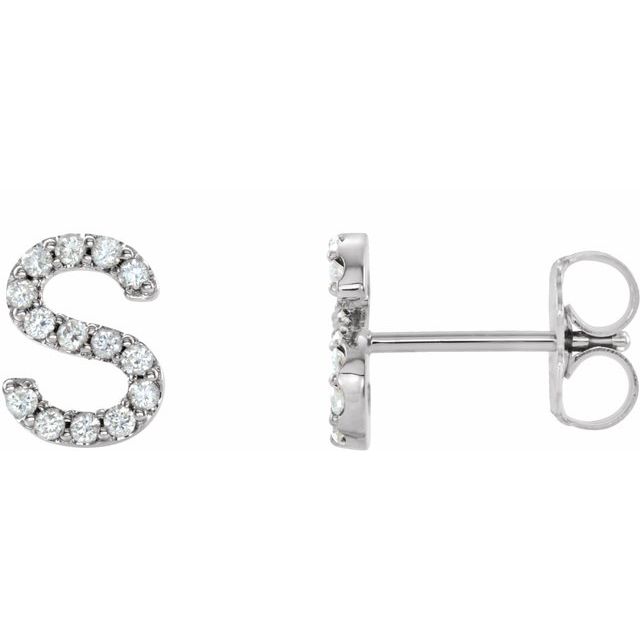 14K White .05 CTW Natural Diamond Initial S Earring