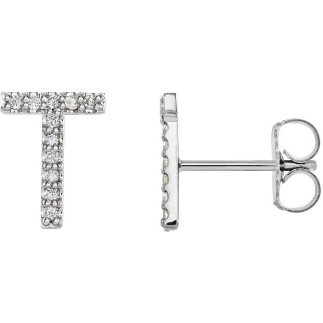 14K White .04 CTW Natural Diamond Initial T Earring