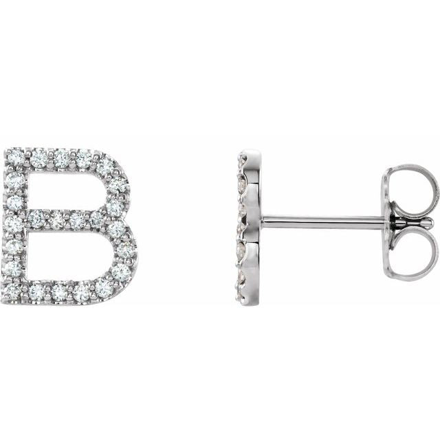 14K White .08 CTW Natural Diamond Initial B Earring