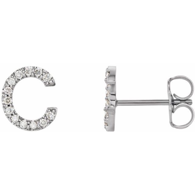 14K White 1/10 CTW Natural Diamond Initial C Earrings